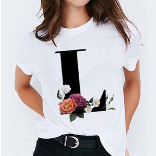 2021 New Women T-shirts 26 Letter Printed Vogue Harajuku Tops Casual Tee  Summer Short Sleeve Female T shirt for Women Clothing 4