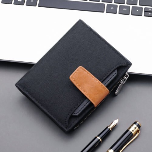 Men Wallet Canvas and PU Leather Gray/blue/black Short Male Purse Hasp/zipper Credit Card Holder Case Wallet for Men Money Bag 5