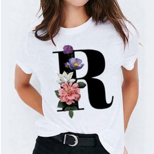2021 New Women T-shirts 26 Letter Printed Vogue Harajuku Tops Casual Tee  Summer Short Sleeve Female T shirt for Women Clothing 5